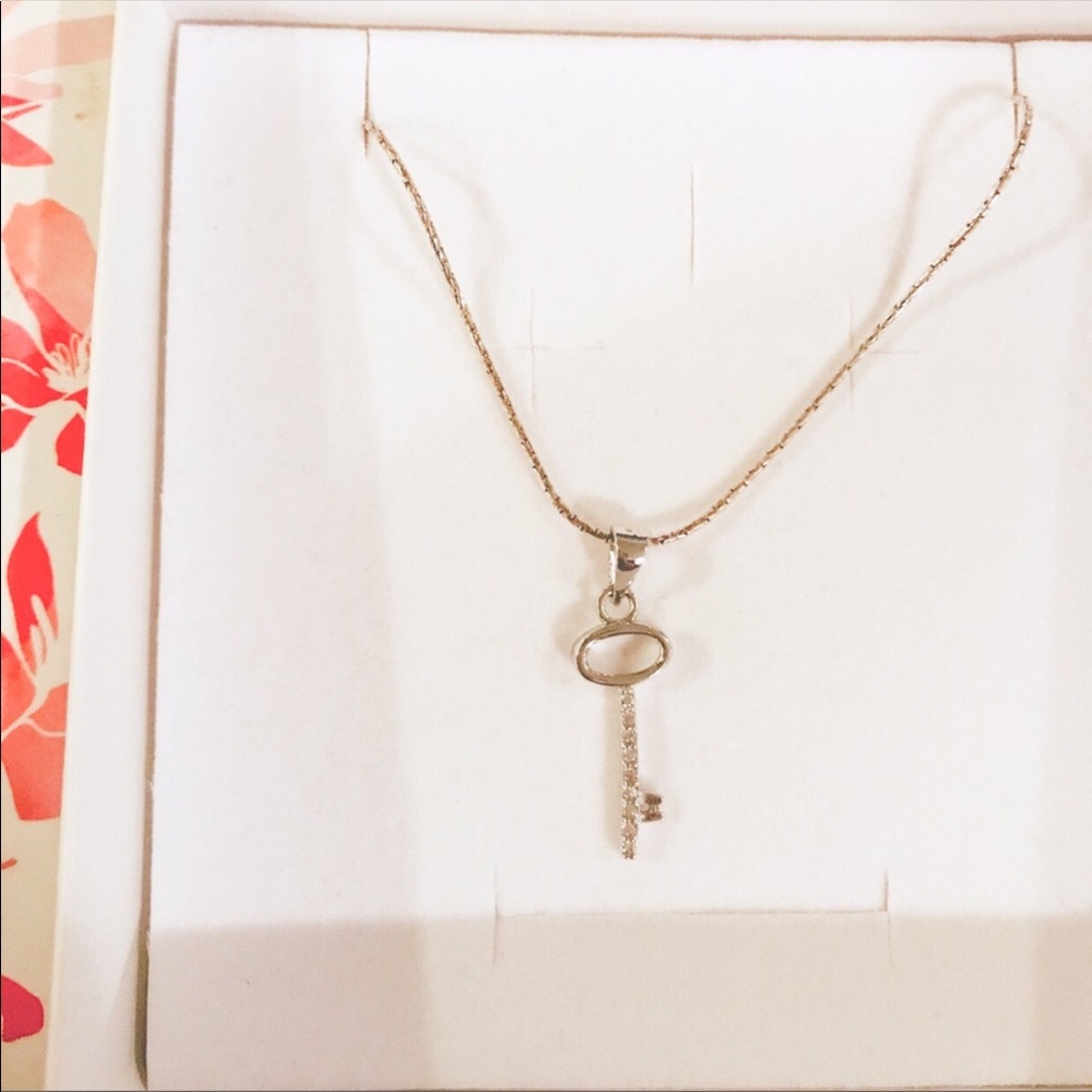 Sterling Silver Magnolia Key Necklace w/ Crystals